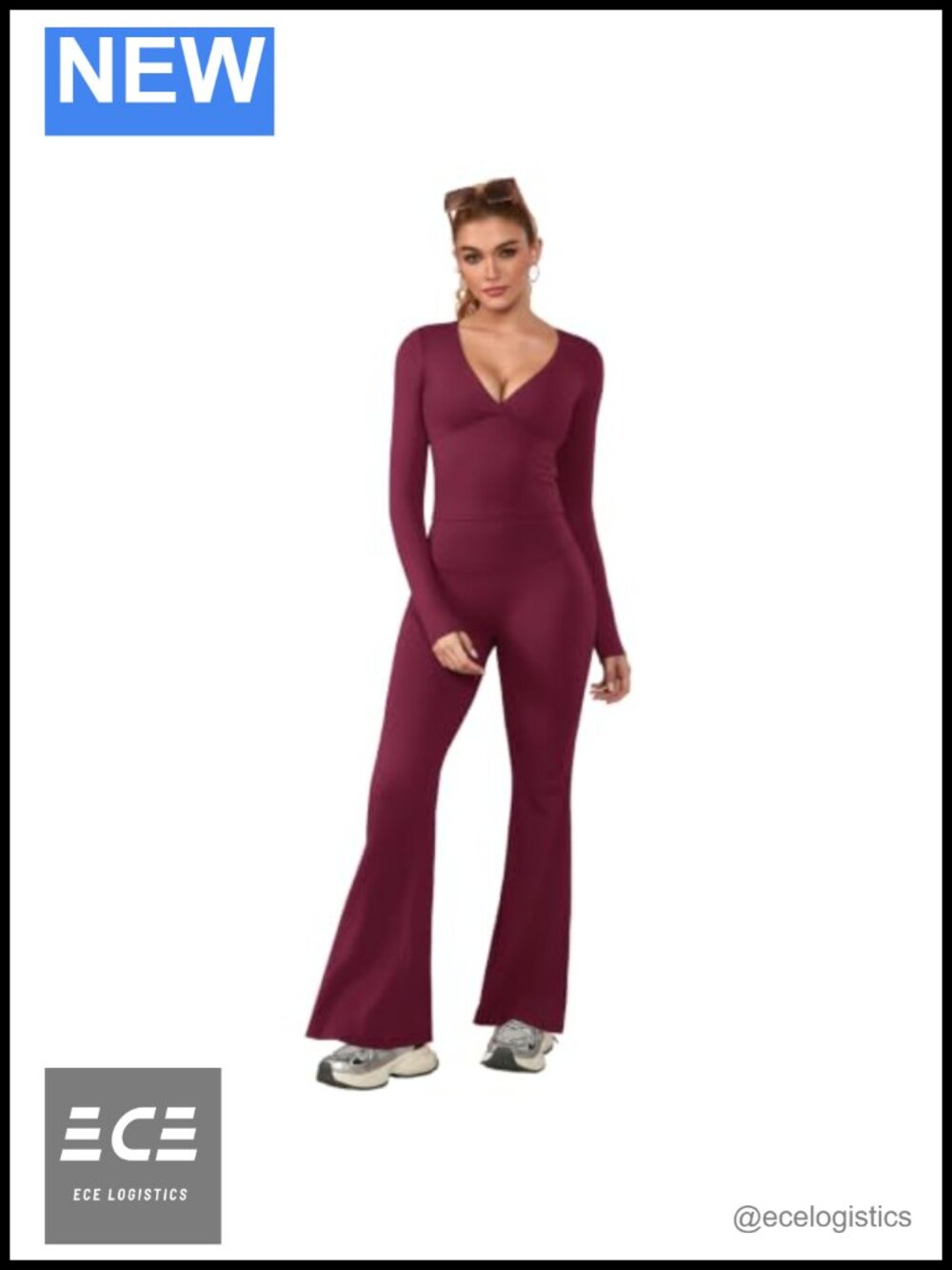 Women's 2-Piece Lounge Set V-Neck Crop Top Built-in Bra Flare Pants